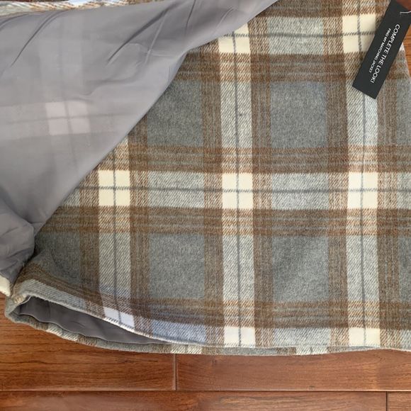 Vintage Inspired Bagatelle Fleece Faux Wrap Skirt Gray Ivory Brown Plaid Size M - Picture 5 of 9